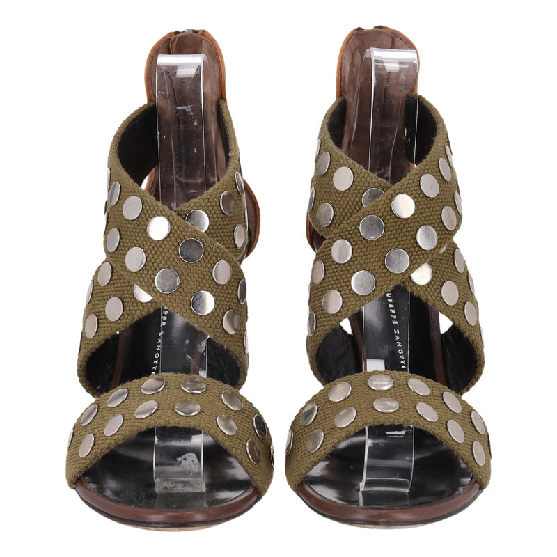 Giuseppe Zanotti Studded Canvas Strappy Sandals. Size 39