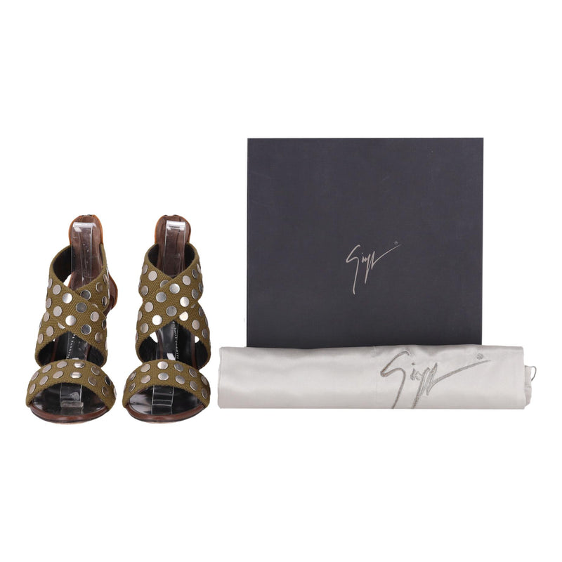 Giuseppe Zanotti Studded Canvas Strappy Sandals. Size 39