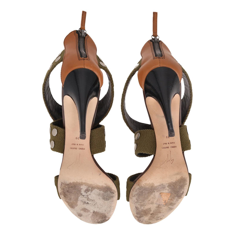 Giuseppe Zanotti Studded Canvas Strappy Sandals. Size 39