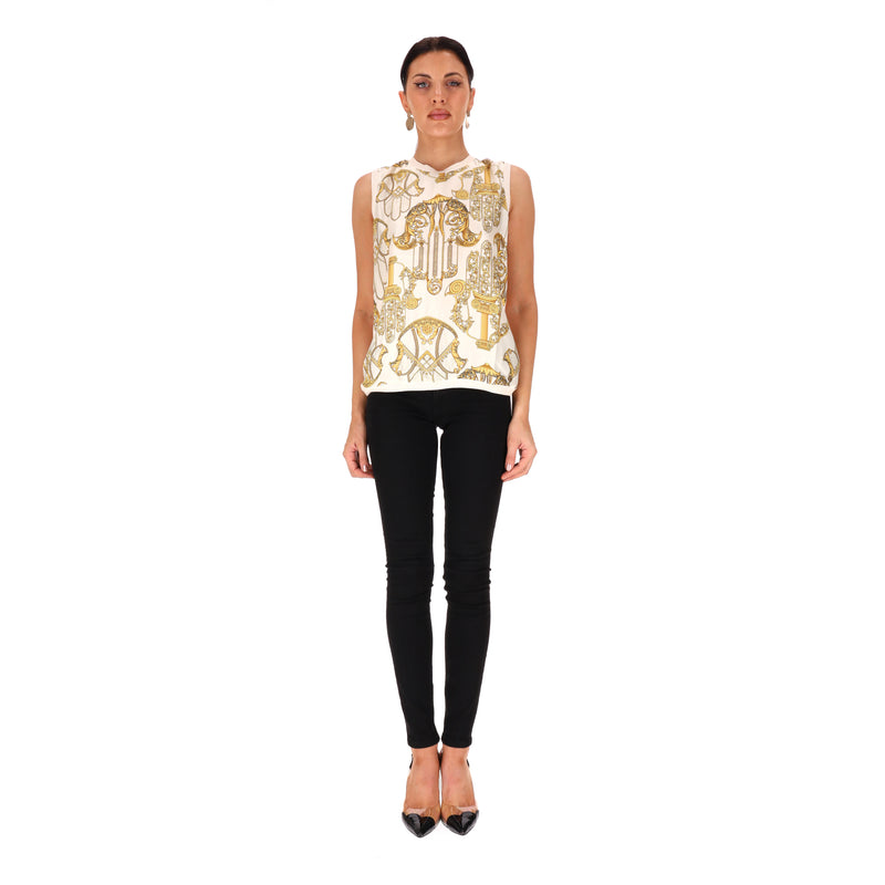 Versace Collection Baroque Print Silk Knitted Top. Size 44IT