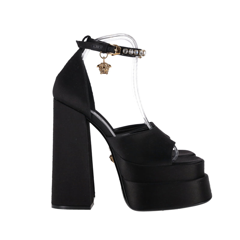 Versace Medusa Charm Satin Platform Sandals. Size 38