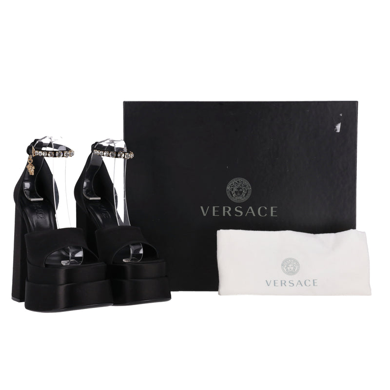 Versace Medusa Charm Satin Platform Sandals. Size 38