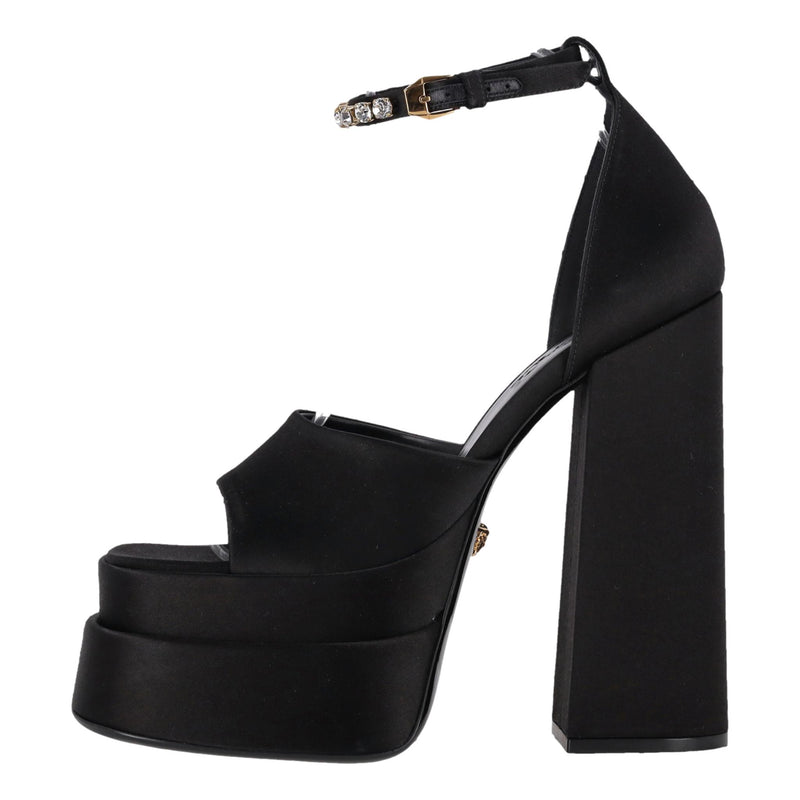 Versace Medusa Charm Satin Platform Sandals. Size 38
