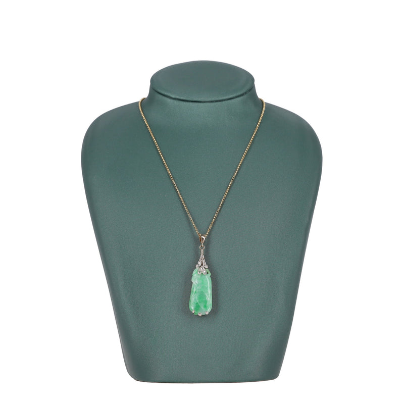 Vintage Jadeite & Diamond Platinum Pendant On A Gold Chain