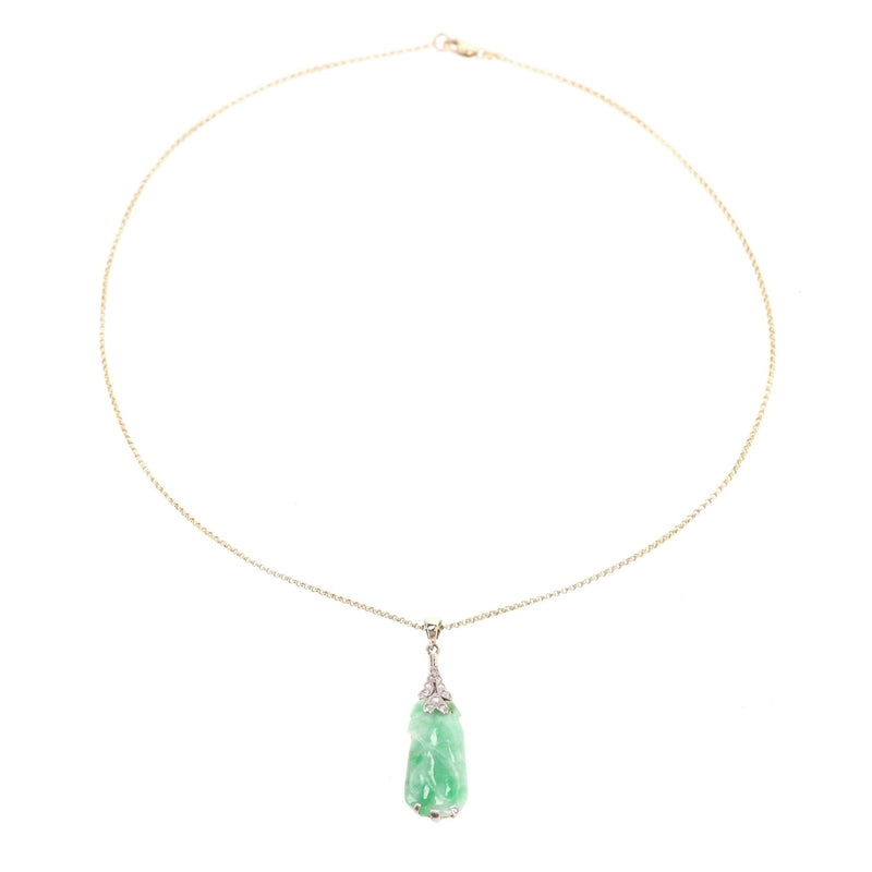 Vintage Jadeite & Diamond Platinum Pendant On A Gold Chain