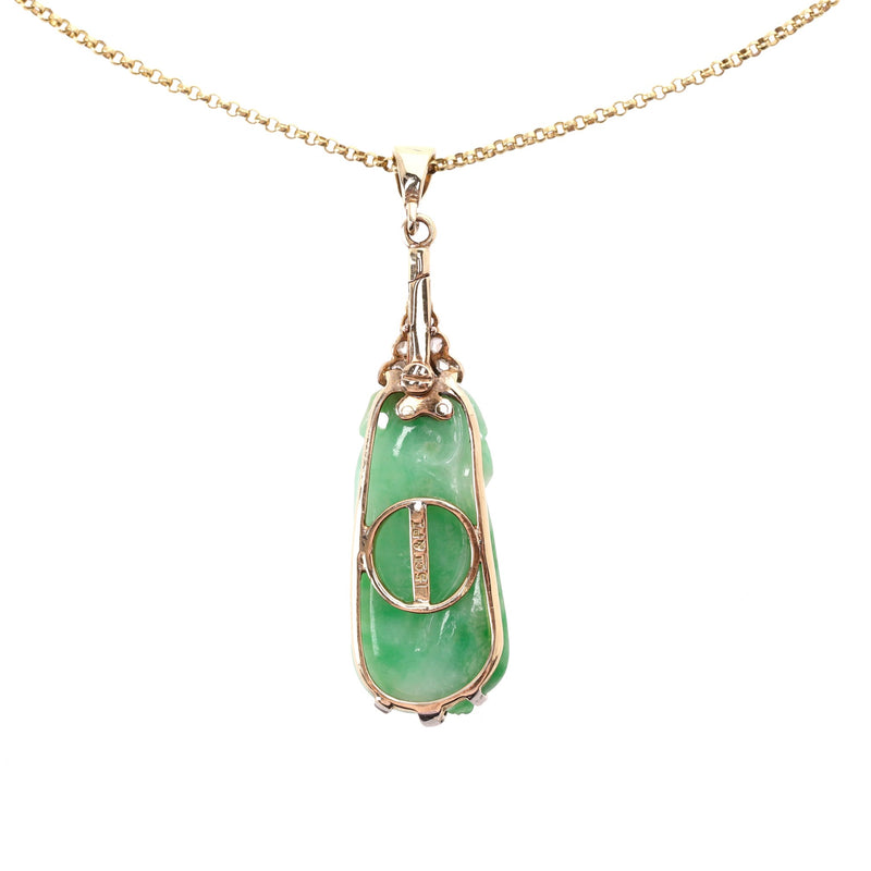 Vintage Jadeite & Diamond Platinum Pendant On A Gold Chain