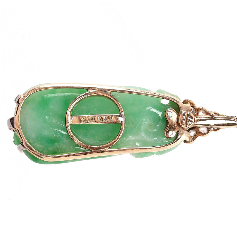 Vintage Jadeite & Diamond Platinum Pendant On A Gold Chain