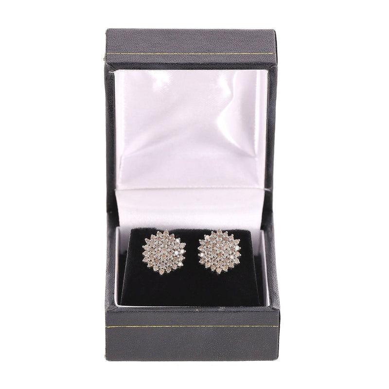 White Gold & Chocolate Diamond Cluster Earrings