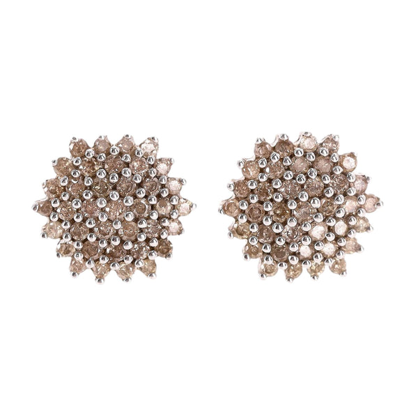 White Gold & Chocolate Diamond Cluster Earrings