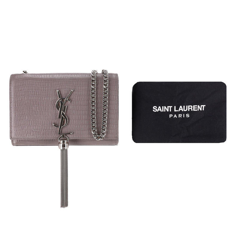 Saint Laurent Croc Embossed Leather Kate Tassel Shoulder Bag