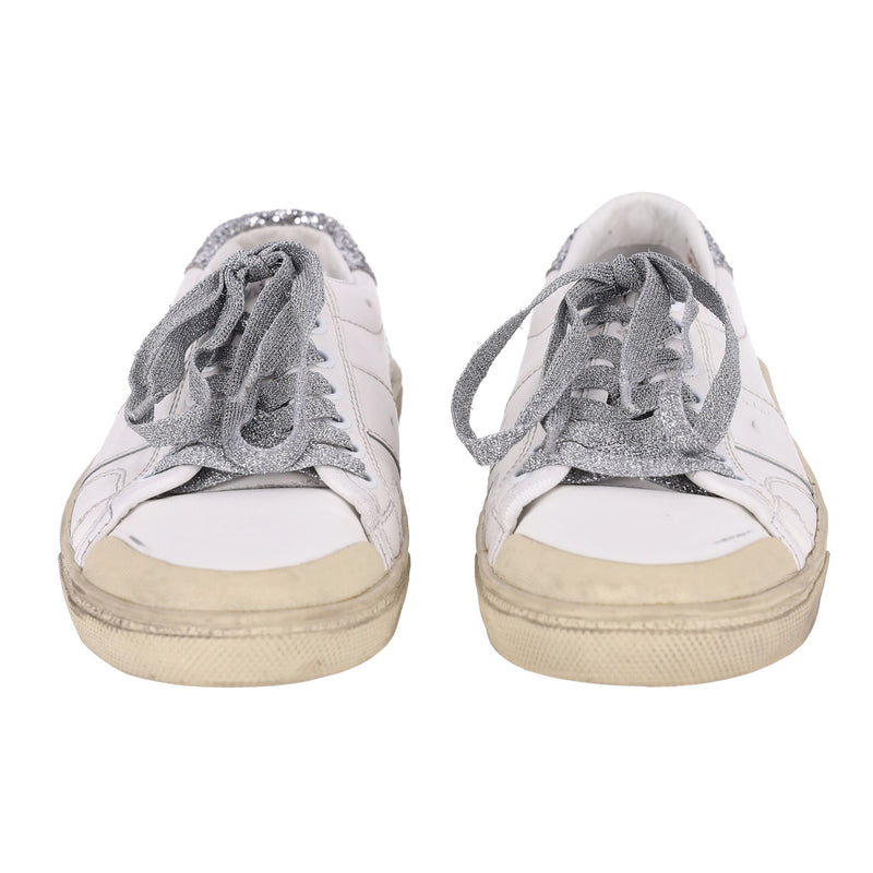 Saint Laurent Glitter Detailed Leather Sneakers. Size 36
