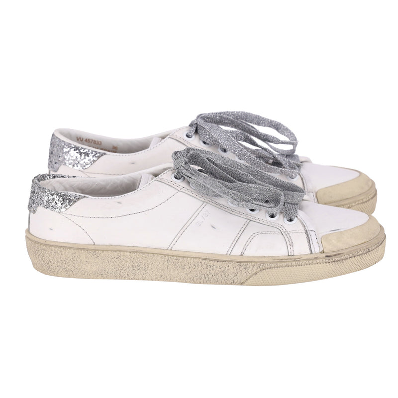 Saint Laurent Glitter Detailed Leather Sneakers. Size 36