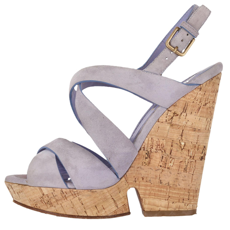 Saint Laurent Suede Strappy Cork Wedge Sandals. Size 36.5