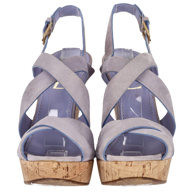 Saint Laurent Suede Strappy Cork Wedge Sandals. Size 36.5