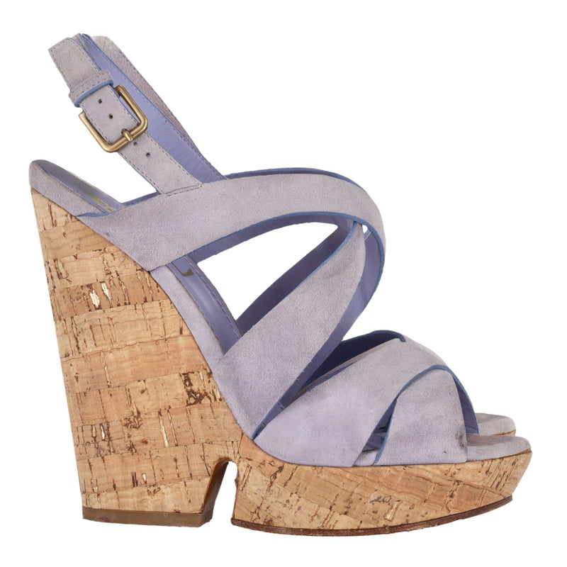 Saint Laurent Suede Strappy Cork Wedge Sandals. Size 36.5