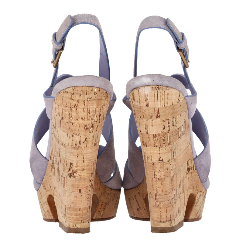 Saint Laurent Suede Strappy Cork Wedge Sandals. Size 36.5