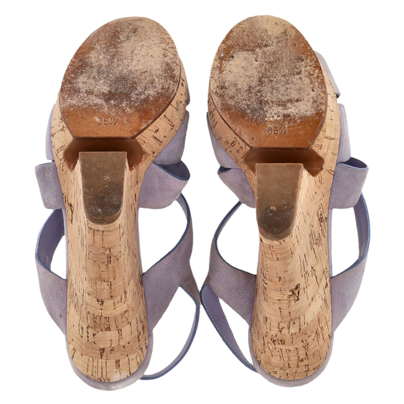 Saint Laurent Suede Strappy Cork Wedge Sandals. Size 36.5