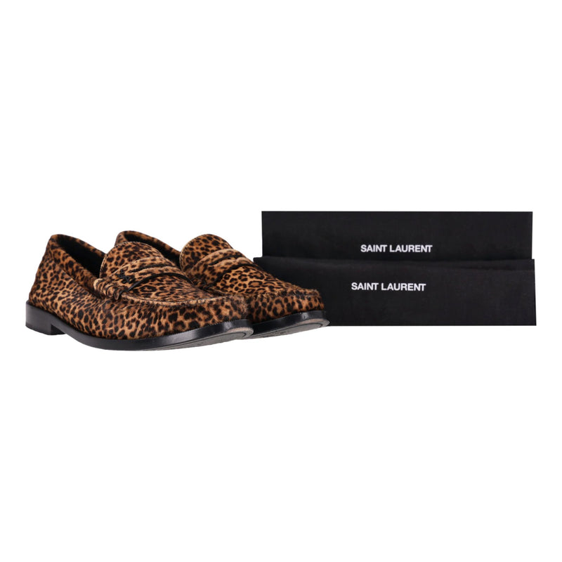 Saint Laurent Leopard Print Pony Hair Le Loafers. Size 40.5