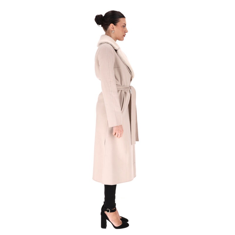 Yves Salomon Wool & Cashmere Coat With Lamb Shearling Collar. Size 36FR