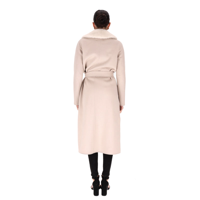Yves Salomon Wool & Cashmere Coat With Lamb Shearling Collar. Size 36FR