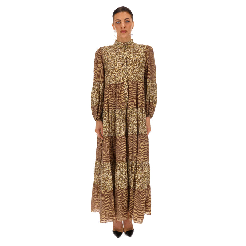 Zimmermann Animal Print Tiered Cotton Maxi Dress. Size 2