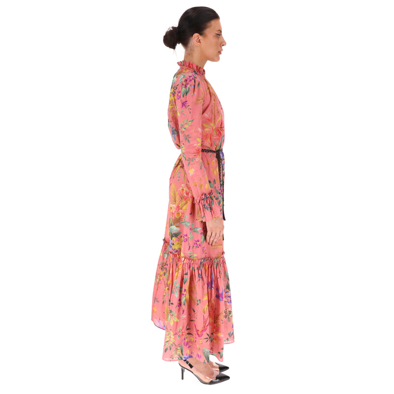 Zimmermann Floral Print Frill Cotton Voile Maxi Dress. Size 0