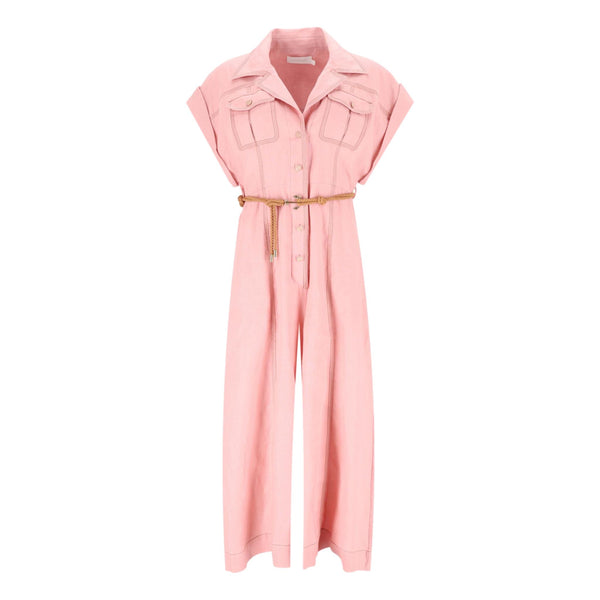 Zimmermann Moonshine Wide Leg Linen Belted Jumpsuit. Size 2