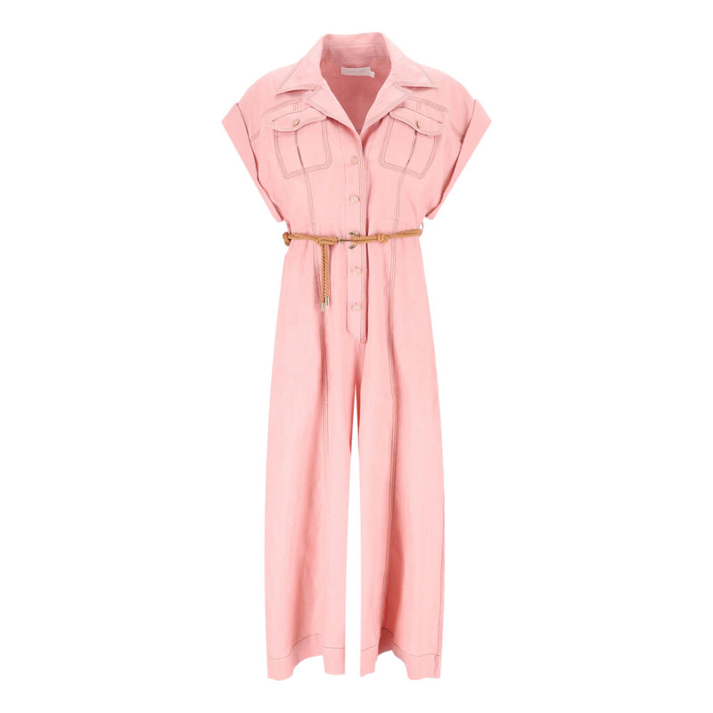 Zimmermann Moonshine Wide Leg Linen Belted Jumpsuit. Size 2