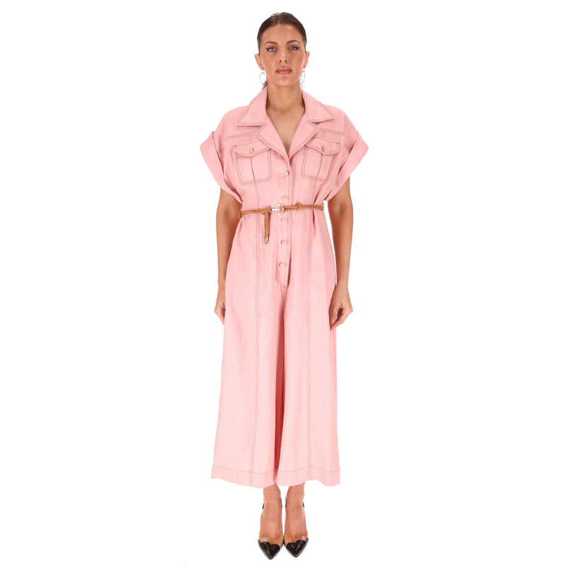 Zimmermann Moonshine Wide Leg Linen Belted Jumpsuit. Size 2