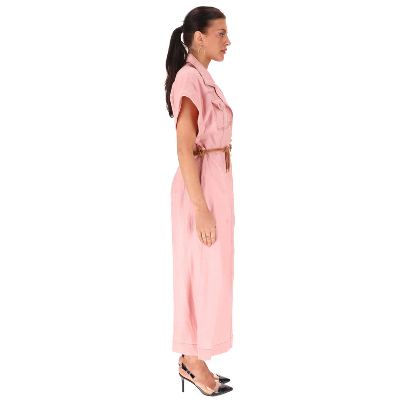 Zimmermann Moonshine Wide Leg Linen Belted Jumpsuit. Size 2