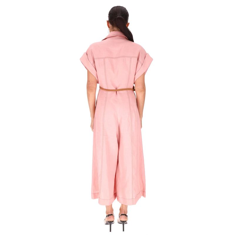 Zimmermann Moonshine Wide Leg Linen Belted Jumpsuit. Size 2