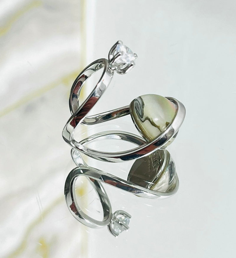 Fendi Mother-Of-Pearl & Crystal Palladium Ring