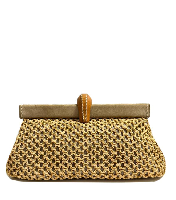 Prada Suede & Raffia Clutch Bag