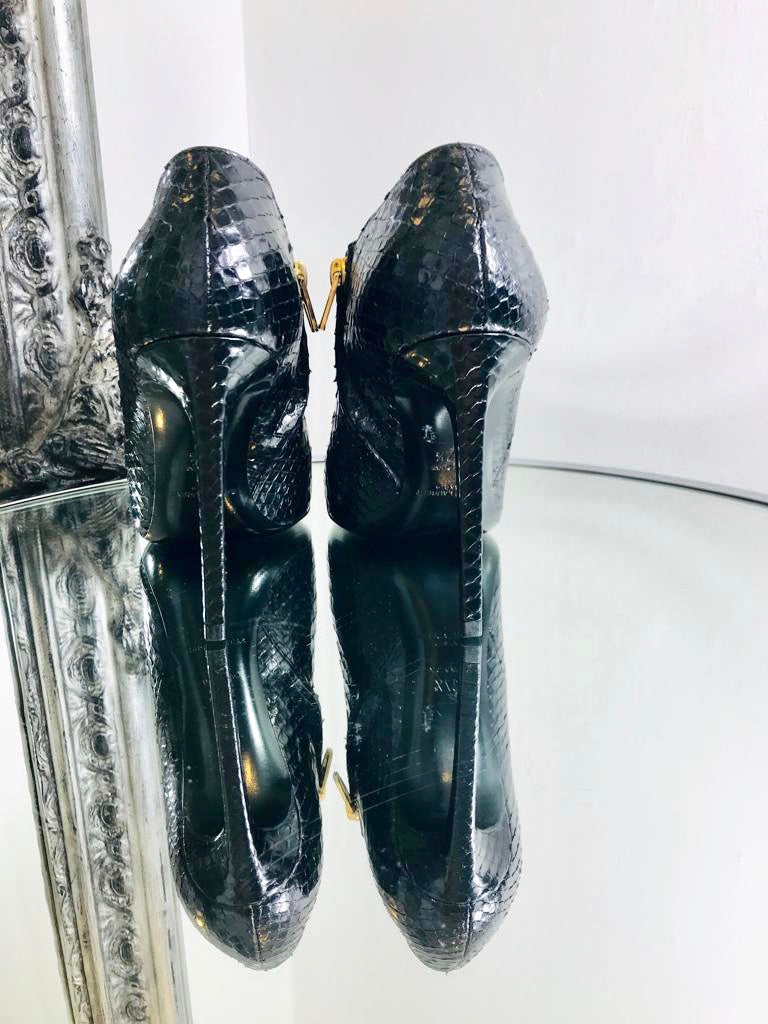 Saint Laurent White And Black Patches Python Ankle Booties Gold Strip Front Pointed Toes Burgundy Size 37.5  Shush London St Johns Wood London Buy Sell Consign Preloved Authentic Luxury Designer Ladies Shoes
