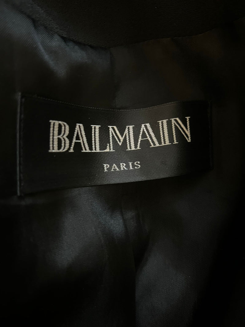 Balmain Wool & Metallic Thread Belted Jacket. Size 38FR