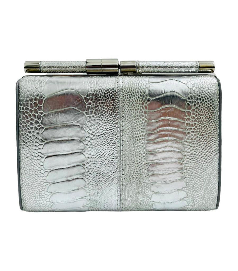 Tyler Ellis Metallic  Lizard Skin Clutch Bag With Chain Strap