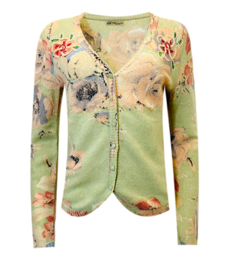 Blumarine Floral Embroidered Wool & Angora Cardigan. Size S