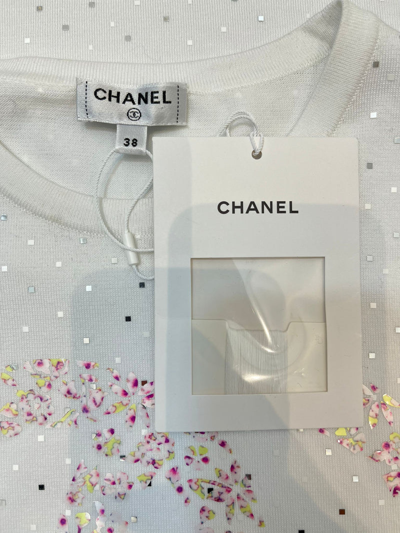 Chanel Floral Appliqué 'CC' Logo Top. Size 38FR