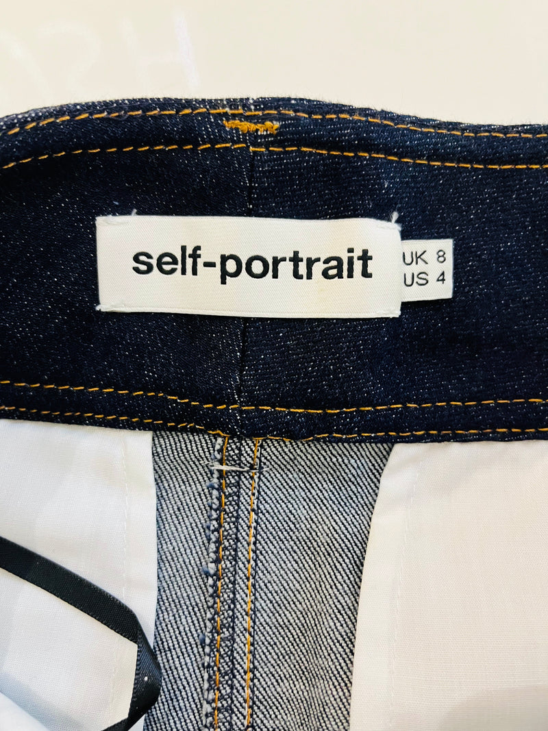 Self-Portrait Flounced Denim Shorts. Size 8UK