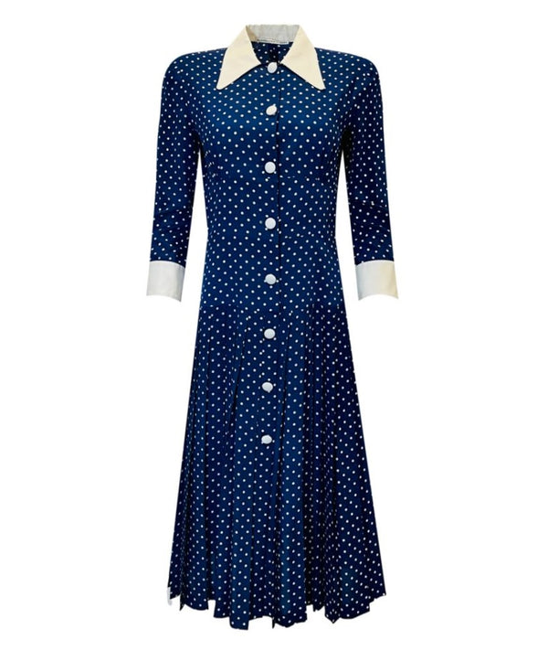 Alessandra Rich Silk Pleated Polka-Dot Dress. Size 42IT
