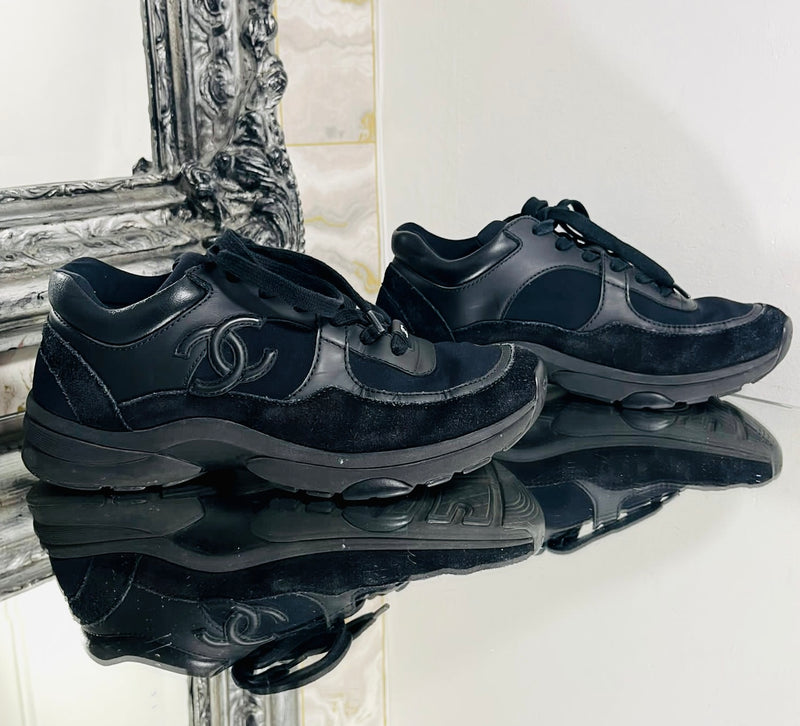 Chanel 'CC' Logo All Black Suede Sneakers. Size 35.5