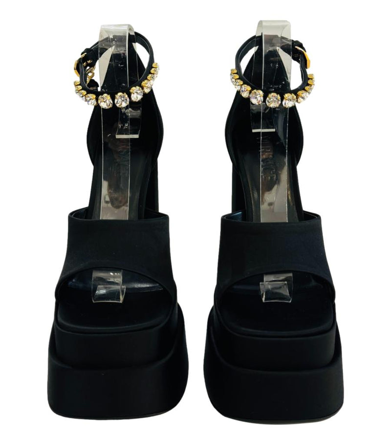 Versace Medusa Detail Satin Platform Sandals. Size 38
