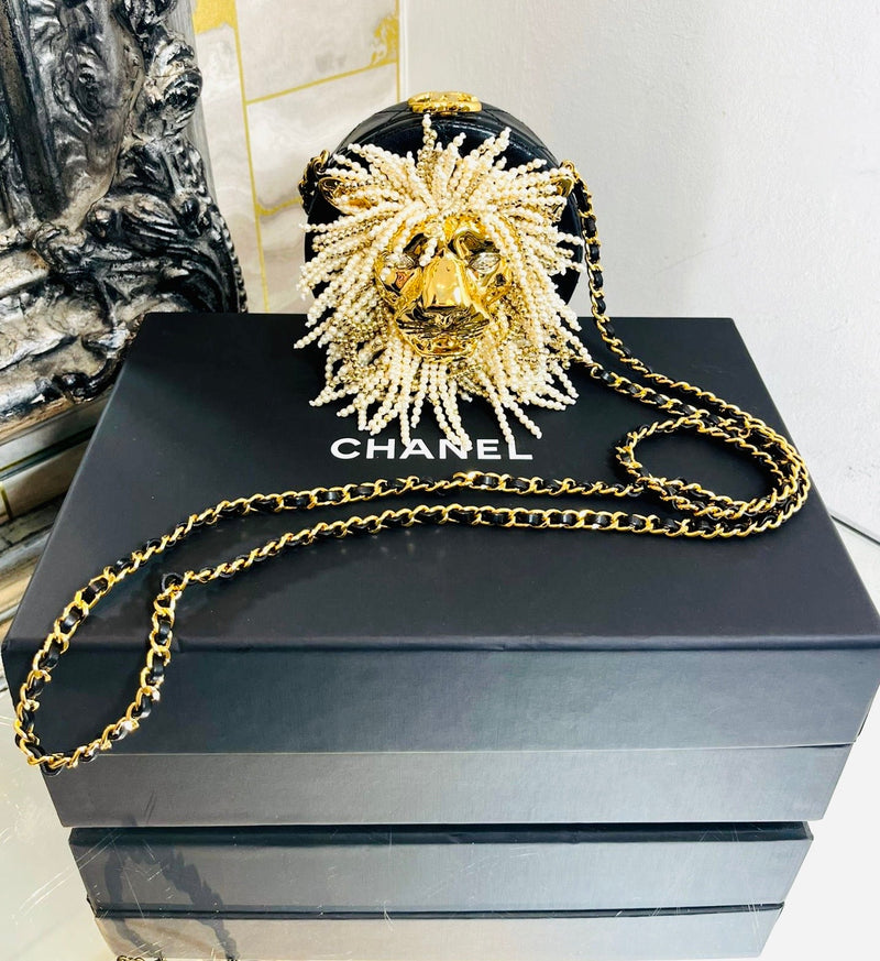 Chanel Lion Head Pearl & Leather Evening Bag