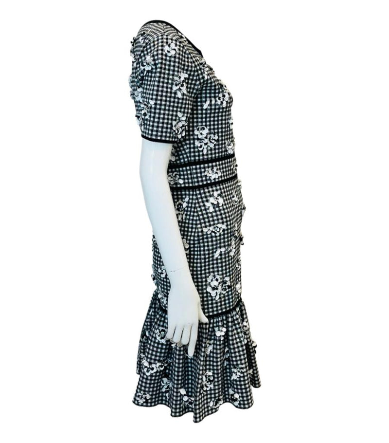 Michael Kors Collection Flower Embellished Gingham Dress. Size M