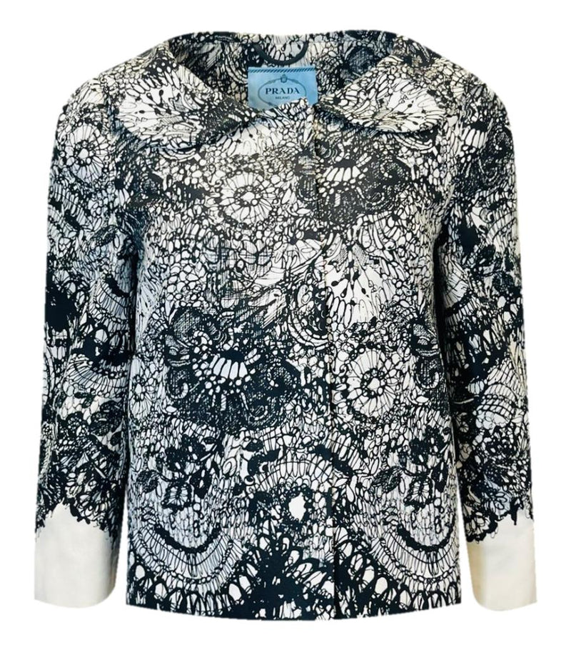 Prada Lace Print Silk Jacket. Size 42IT