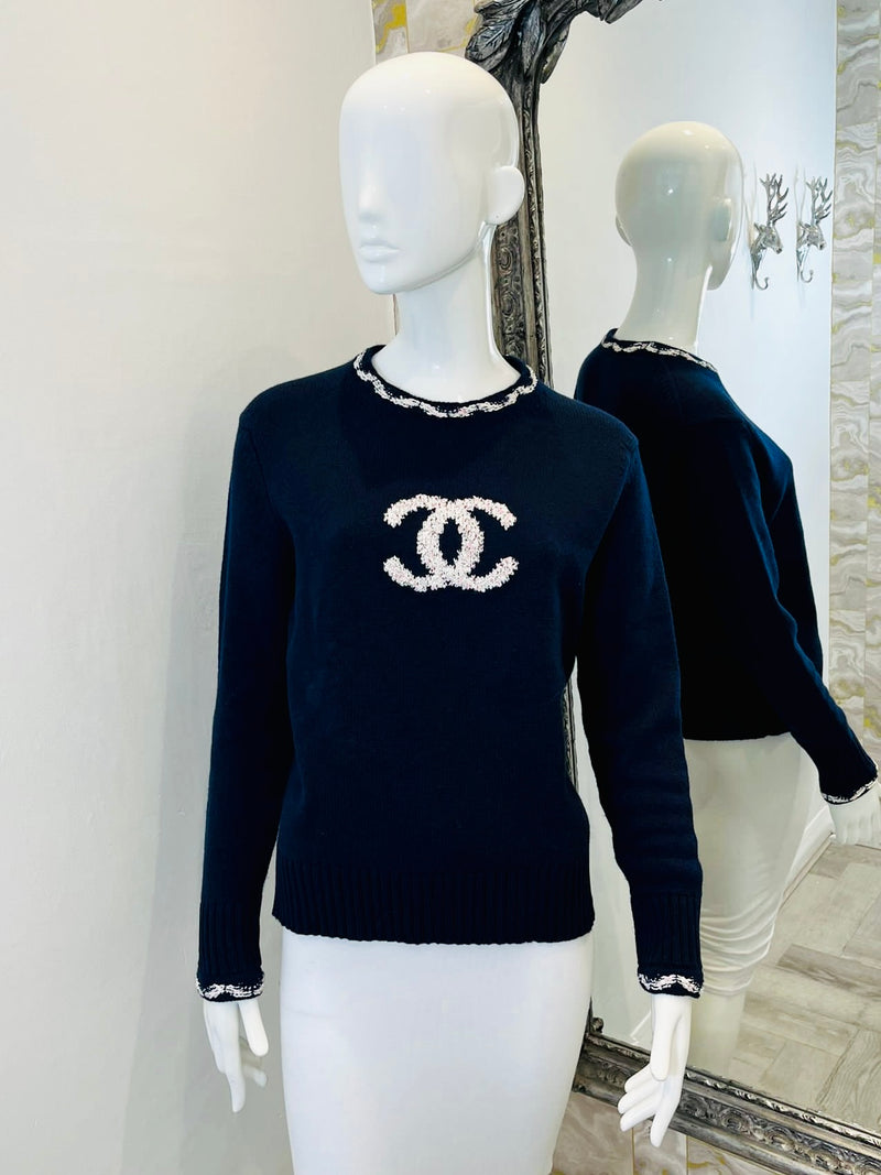 Chanel 'CC' Logo Cashmere Sweater. Size 38FR