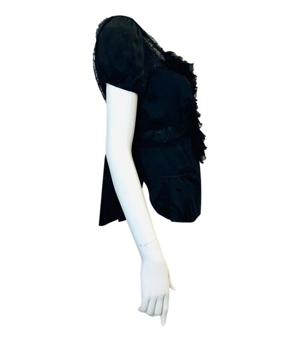 Prada Ruffle & Lace Detailed Silk Top. Size 42IT