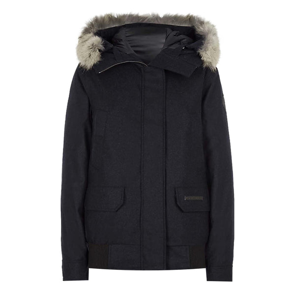 Canada Goose & Loro Piana Wool & Down Bomber Jacket With Coyote Fur Trim. Size S