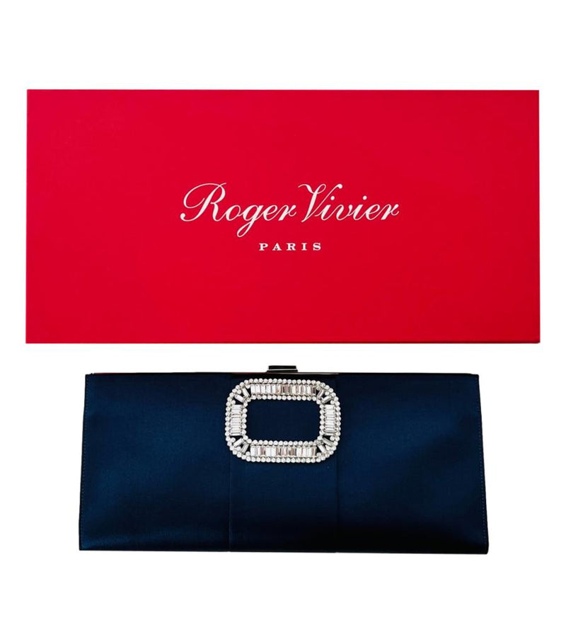 Roger Vivier Crystal Buckle Satin Clutch Bag
