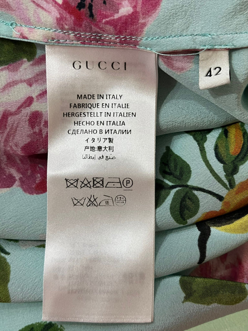 Gucci Silk Rose & Bee Print Dress. Size 42IT